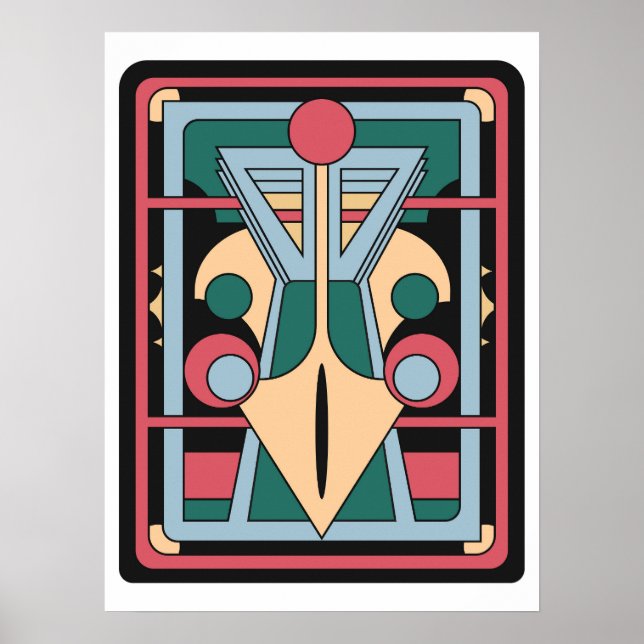 Poster Retro Futurist Art Deco Geometric Peacock (Frente)