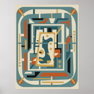 Poster Retro Futurista Moderno de Meados do Século