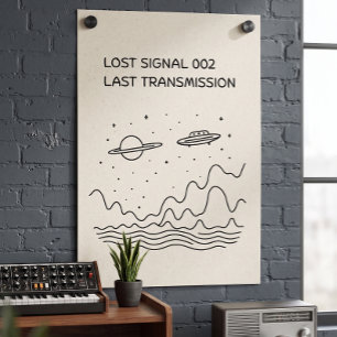 Poster Retro Futurista Transmissão Espacial de Sinal Perd