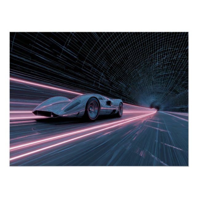 Pôster Retro Futuristic Car Racing Neon Grid (Frente)
