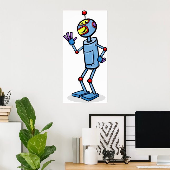 Poster Retro Futuristic Robot Character Waving (Criador carregado)