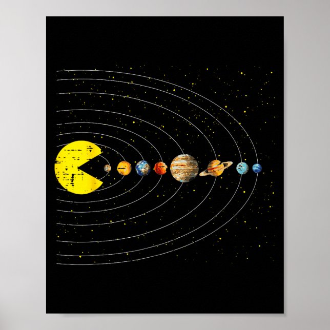 Poster Retro Game Eating Planets Space Galaxy Gaming Boys (Frente)