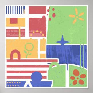 Poster Retro Geometric Floral Block