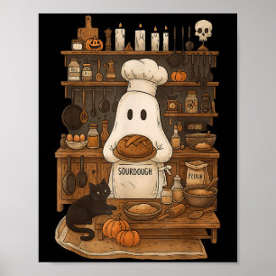Poster Retro Ghost Baking Sourdough Halloween Chef B
