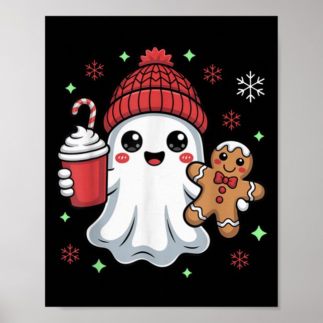 Poster Retro Ghost Beanie Christmas Holiday Xmas Coffee G (Frente)