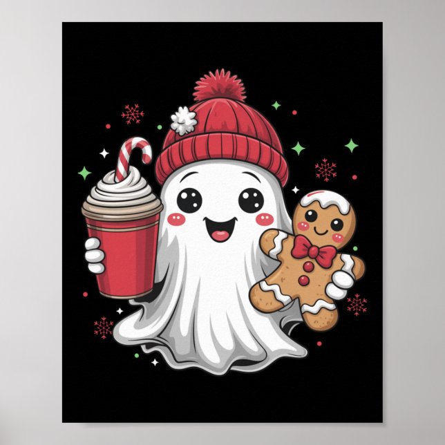Poster Retro Ghost Beanie Christmas Holiday Xmas Coffee G (Frente)