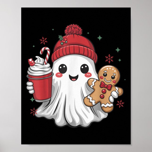 Poster Retro Ghost Beanie Christmas Holiday Xmas Coffee G (Frente)