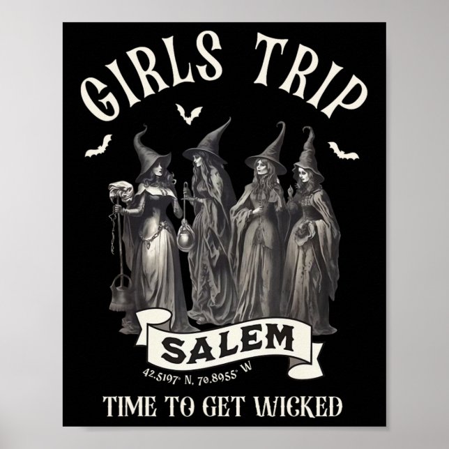 Poster Retro Girls Trip Salem 1692 Perderam Uma Bruxa (Frente)