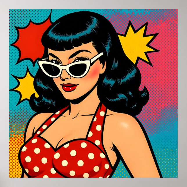 Poster Retro Glam Pop Art Woman in Cat-Eye Sunglasses (Frente)