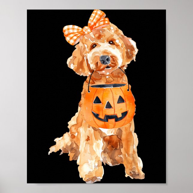 Poster Retro Goldendoodle Abóbora Jack O Lantern (Frente)