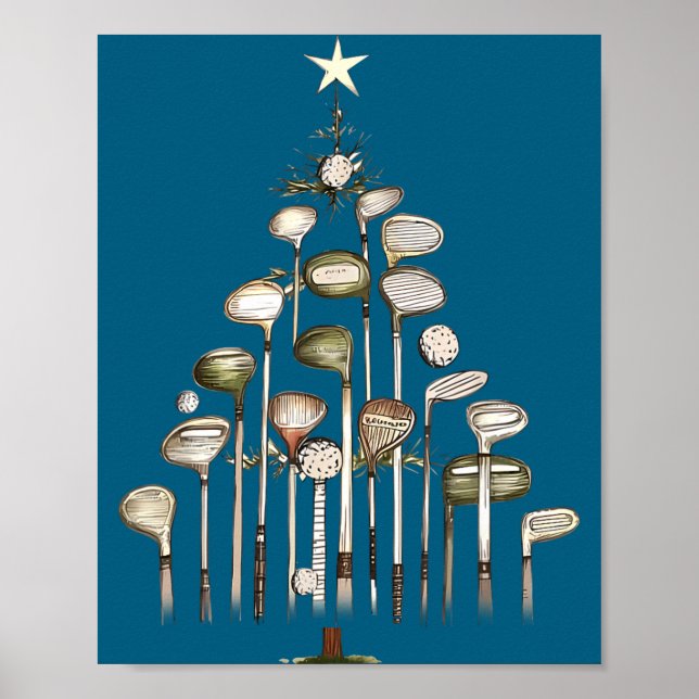 Poster Retro Golf Club Christmas Tree Golfing Xmas Golfer (Frente)