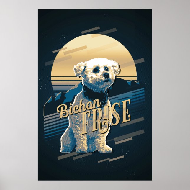 Poster Retro Graphics Bichon Frise Blue ID754 (Frente)
