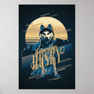Poster Retro Graphics Siberian Husky Blue ID754