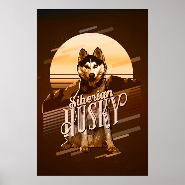 Poster Retro Graphics Siberian Husky Dourado ID754 (Frente)