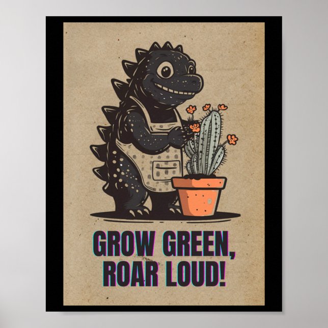 Poster Retro Greenzilla – Cute Godzilla Gardening Sticker (Frente)