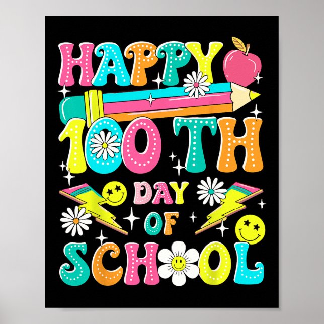 Poster Retro Groovy 100º Dia De Professores Da Escola (Frente)