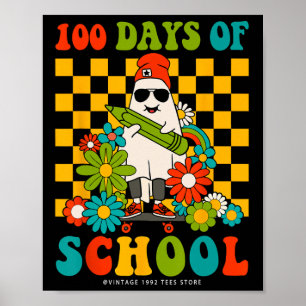 Poster Retro Groovy 100 Dias De Professores Crianças Ghos