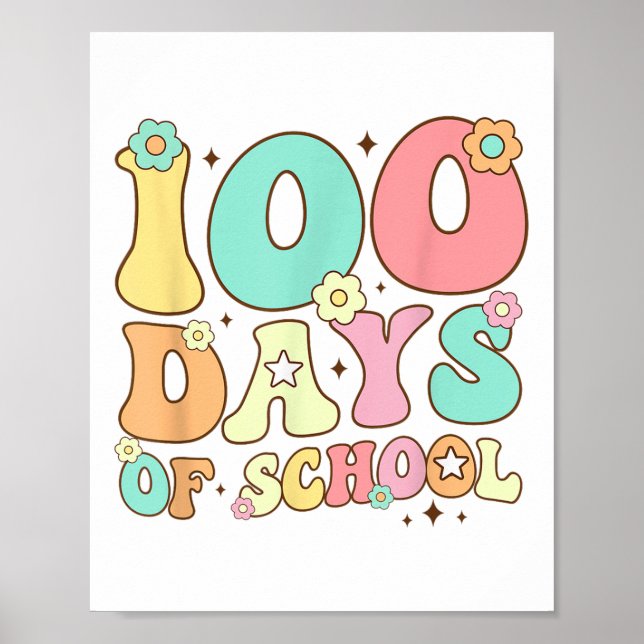 Poster Retro Groovy 100 Dias Feliz 100º Dia Da Escola Te (Frente)