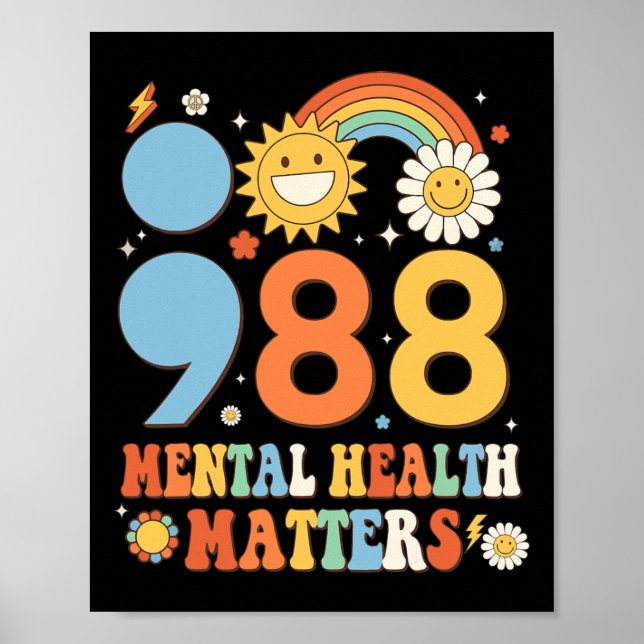 Poster Retro Groovy 988 Mental Health Importa Suicídio An (Frente)
