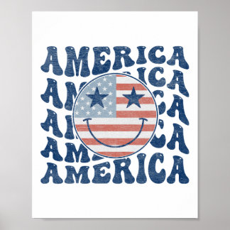Poster Retro Groovy America Usa Sorri Face Patriótica 4º