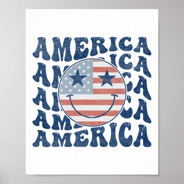 Poster Retro Groovy America Usa Sorri Face Patriótica 4º (Frente)