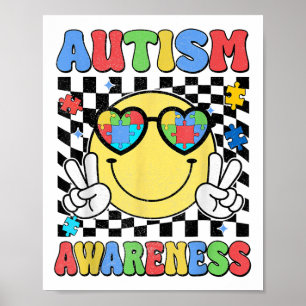 Poster Retro Groovy Autismo Consciência Hippie Smile Face
