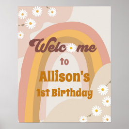 Poster Retro Groovy Bem-Vindo Hippie Daisy Girl Birthday 