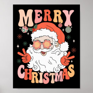Poster Retro Groovy Feliz Natal Trendy Papai Noel Ho