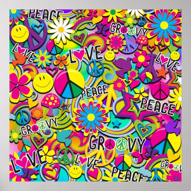 Poster Retro Groovy FUN 60's Sessenta Festa de aniversári (Frente)