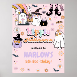 Poster Retro Groovy Ghost Hippie Halloween Aniversário