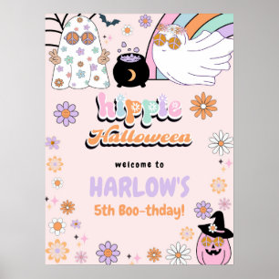Poster Retro Groovy Ghost Hippie Halloween Aniversário