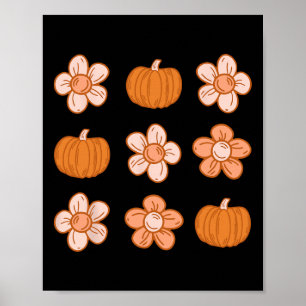 Poster Retro Groovy Halloween Fall Hippie Pumpkin Floral