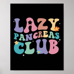 Poster Retro Groovy Lazy Pancreas Club Tipo 1 Diabetes Aw