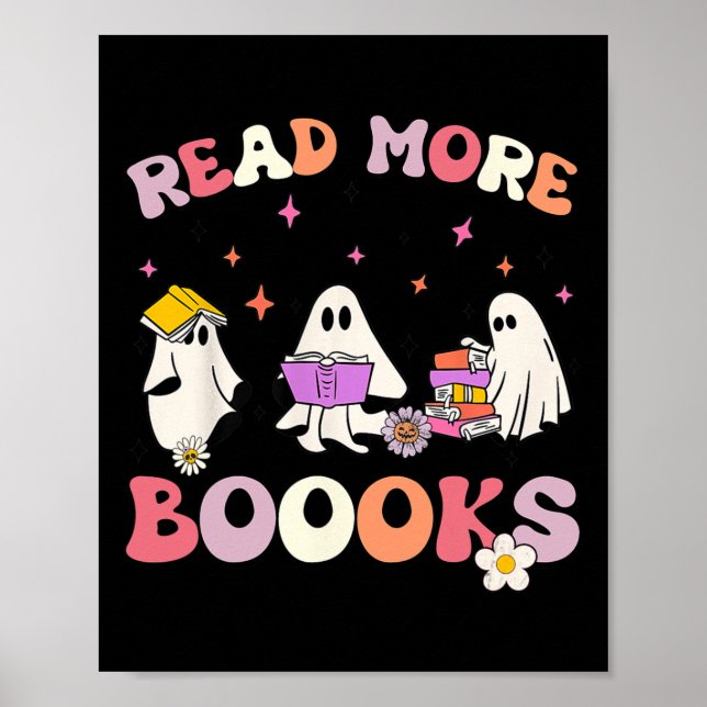 Poster retro Groovy Leia mais livros Ghost Boo ghouf Dive (Frente)