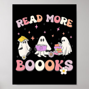 Poster retro Groovy Leia mais livros Ghost Boo ghoul engr