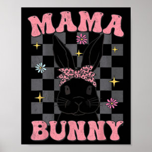 Poster Retro Groovy Mama Coelhinha Páscoa Familiar Coelhe