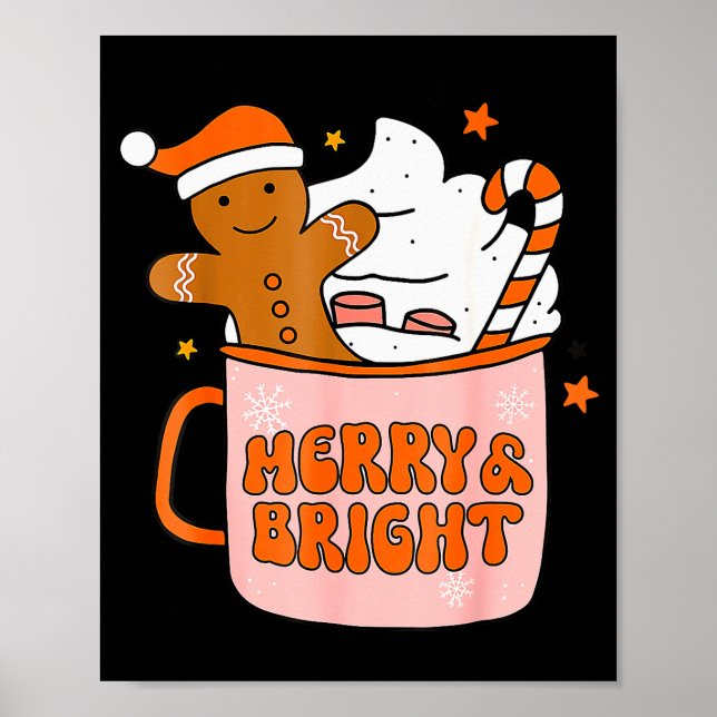 Poster Retro Groovy Merry And Bright Gingerbread Christma (Frente)