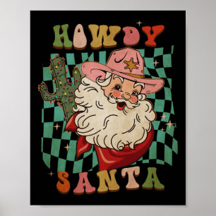 Poster Retro Groovy Olá Papai Noel Natal Cowboy Papai Noe