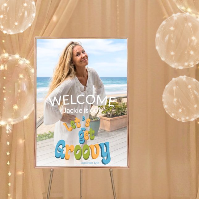 Poster Retro Groovy Photo 60th Birthday Party (Criador carregado)