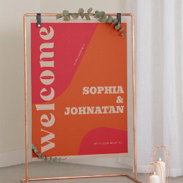 Poster Retro groovy red orange typography welcome wedding