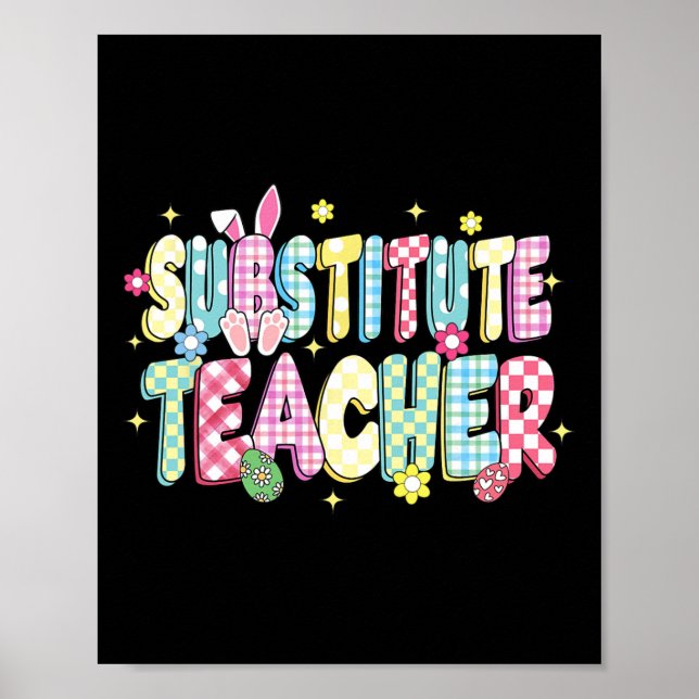 Poster Retro Groovy Substituto Professora Páscoa De Ouvid (Frente)