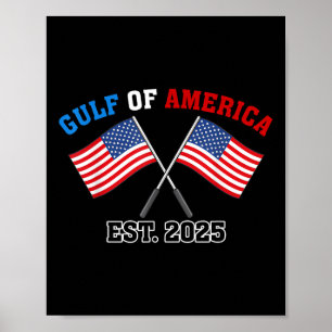 Poster Retro Gul-f Da América Est 2025 Bandeira Americana