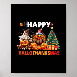 Poster Retro Halloween Dia de Ação de Graças Natal Feliz
