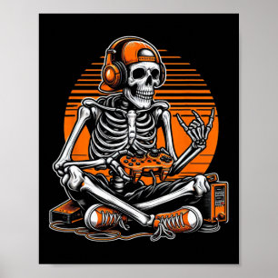 Poster Retro Halloween Esqueleto Gamer Vídeo Jogos Menino
