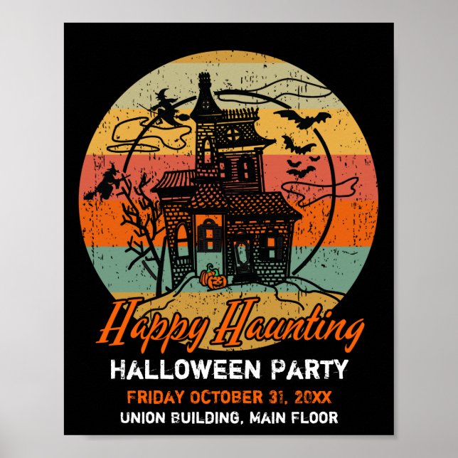 Poster Retro Halloween Feliz Assombrando Casa Assombrada (Frente)