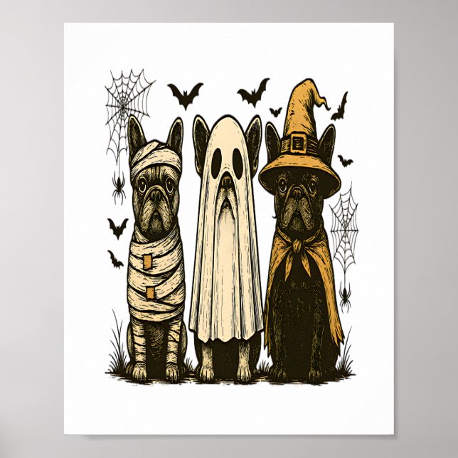 Poster Retro Halloween Ghost French Bulldog Gothic Png (Frente)