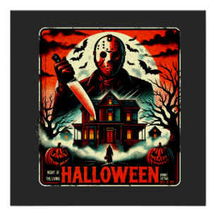 Pôster Retro Halloween Horror Night 80s Slasher Vibes