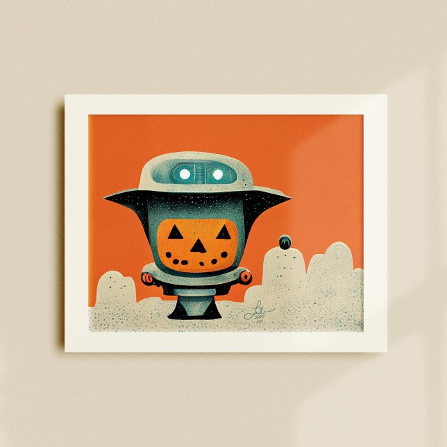 Poster Retro Halloween Robot 001 ・ Bela Arte Para Criança (Criador carregado)