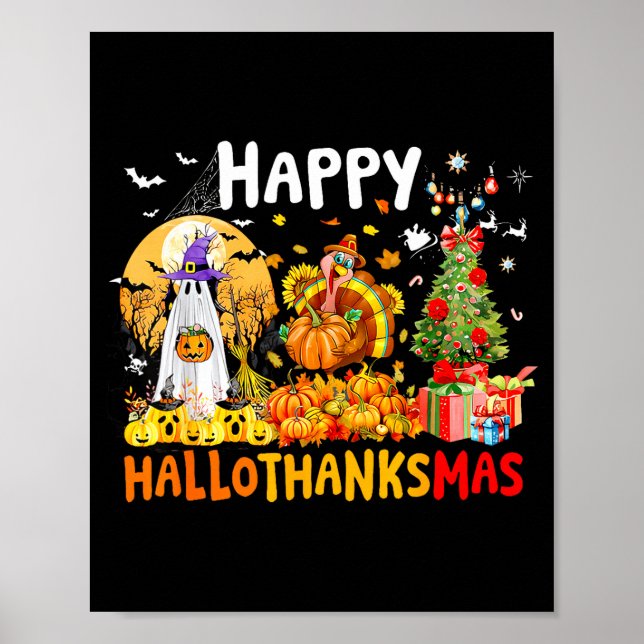Poster Retro Halloween Thanksgiving Christmas Happy Hallo (Frente)