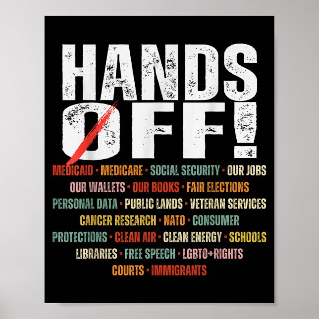Poster Retro Hands Off Protest Public Lands Medicare Patr (Frente)
